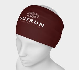 Burgundy running headband ''Tempo Run''  with white text on the head of a mannequin