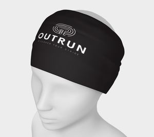 Black running headband ''Tempo Run'' with white text on the head of a mannequin