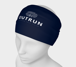 Blue running headband ''Tempo Run'' with white text on the head of a mannequin